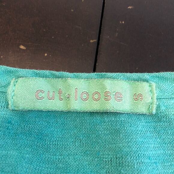 Cut loose blue green cotton linen blend knit tunic top size Small - Picture 6 of 16